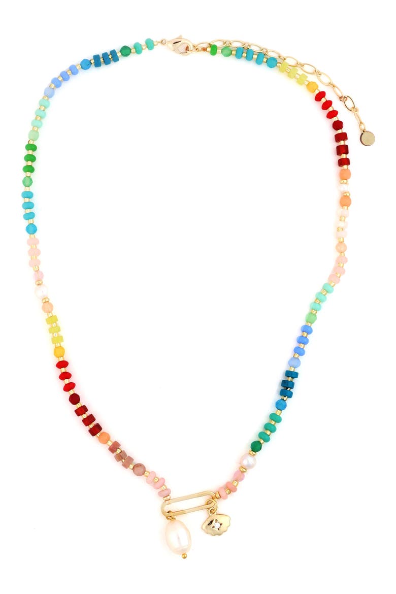 Multistone Freshwater Pearl Pendant Necklace, Main, color, PINK MULTI