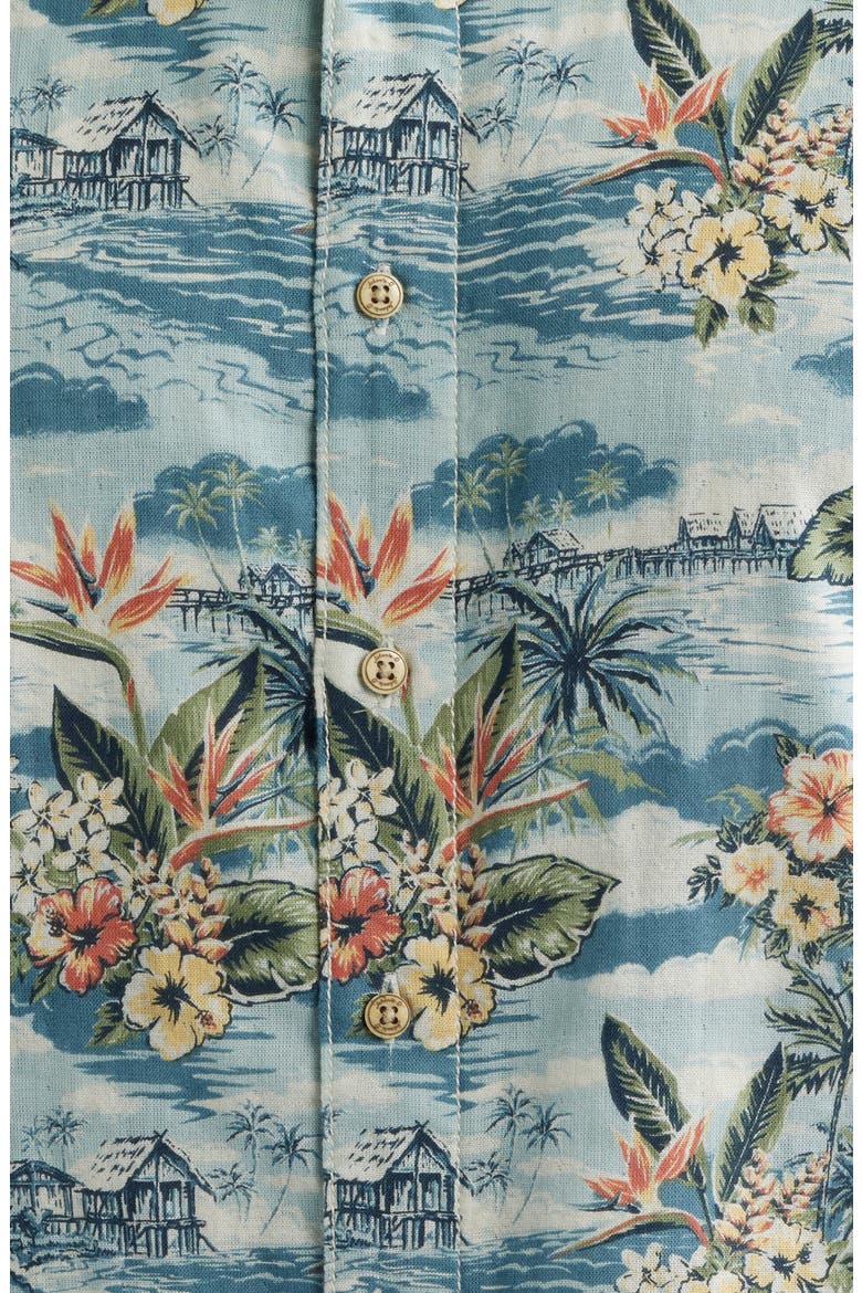 Almanzo Tropical Print Cotton Blend Sport Shirt, Alternate, color, LAGUNA BLUE