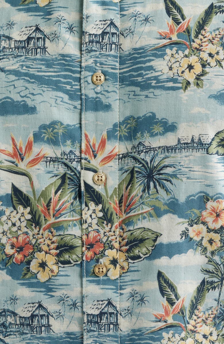 johnnie-O Almanzo Tropical Print Cotton Blend Sport Shirt, Alternate, color, Laguna Blue
