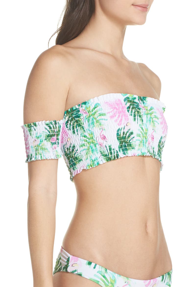 Smocked Off the Shoulder Bikini Top, Alternate, color, MINGOS