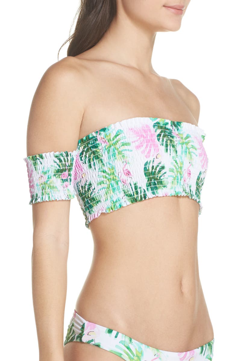 PilyQ Smocked Off the Shoulder Bikini Top, Alternate, color, 