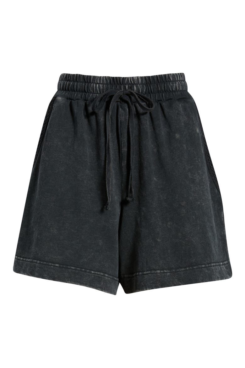 Crochet Accent Cotton Knit Shorts, Alternate, color, BLACK