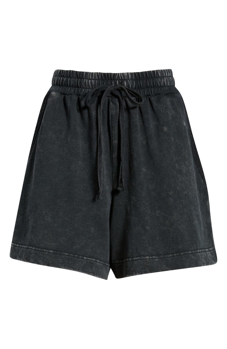 CITY BLUES Crochet Accent Cotton Knit Shorts, Alternate, color, Black