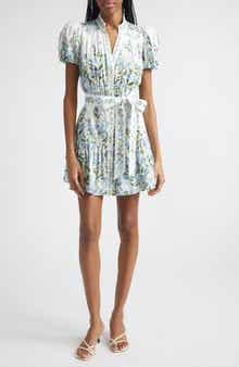 Cora Puff Sleeve Tie Belt Stretch Cotton Mini Shirtdress