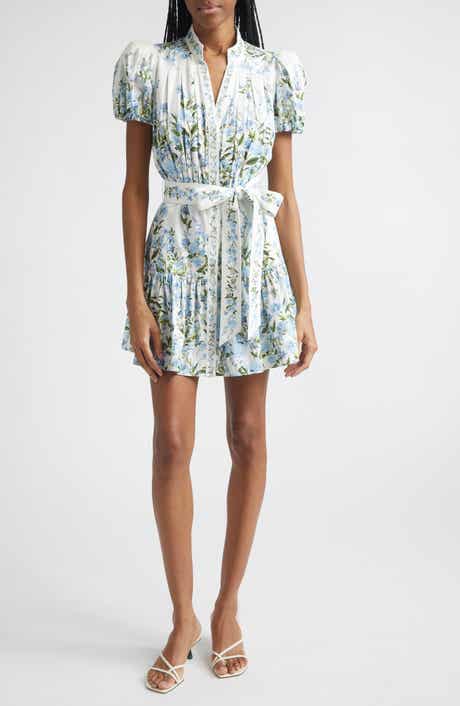 Cora Puff Sleeve Tie Belt Stretch Cotton Mini Shirtdress
