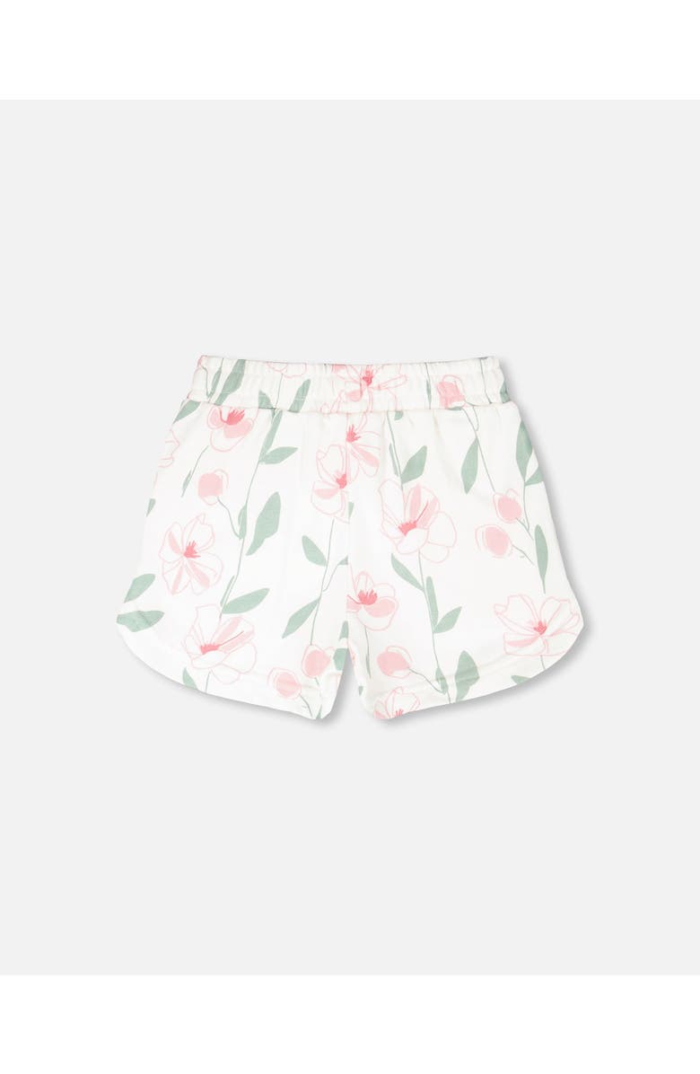Deux par Deux French Terry Drawstring Waist Flowers Shorts, Alternate, color, Off White Printed Flowers