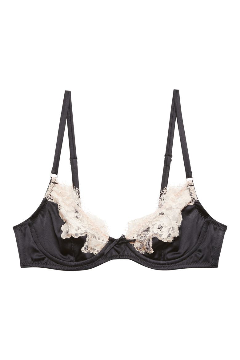 Juliet Lace Trim Underwire Silk Blend Demi Bra, Alternate, color, BLACK