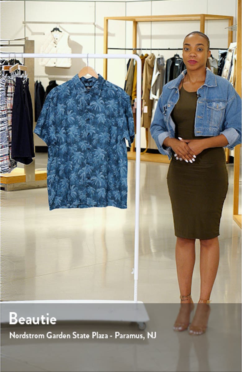 Destiny Bay Palm Tree Print Short Sleeve Linen Button-Up Shirt, sales video thumbnail