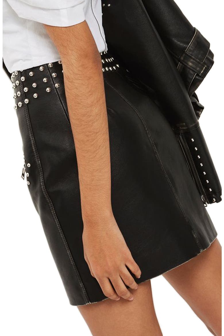 Amy Studded Faux Leather High Waist Skirt, Alternate, color, BLACK MULTI