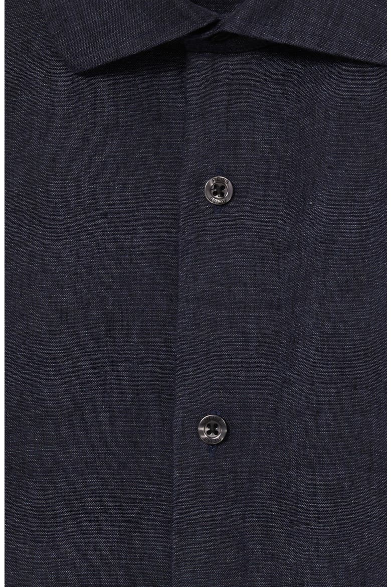 Holiday Short Sleeve Linen Button-Up Shirt, Alternate, color, NAVY