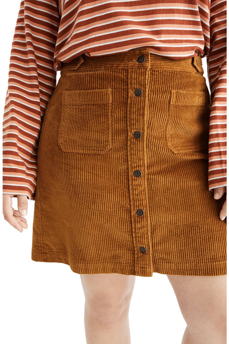Button Front A-Line Corduroy Skirt, Alternate, color, EGYPTIAN GOLD