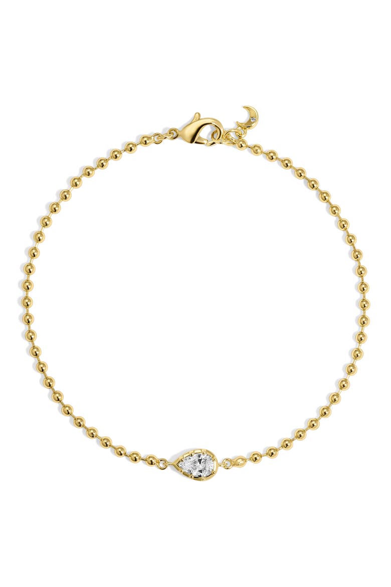 Mini Cleo Pear Cubic Zirconia Ball Chain Bracelet, Main, color, GOLD