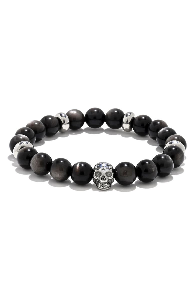 EYE CANDY LOS ANGELES James Skull Head Beaded Stretch Bracelet, Main, color, Silver