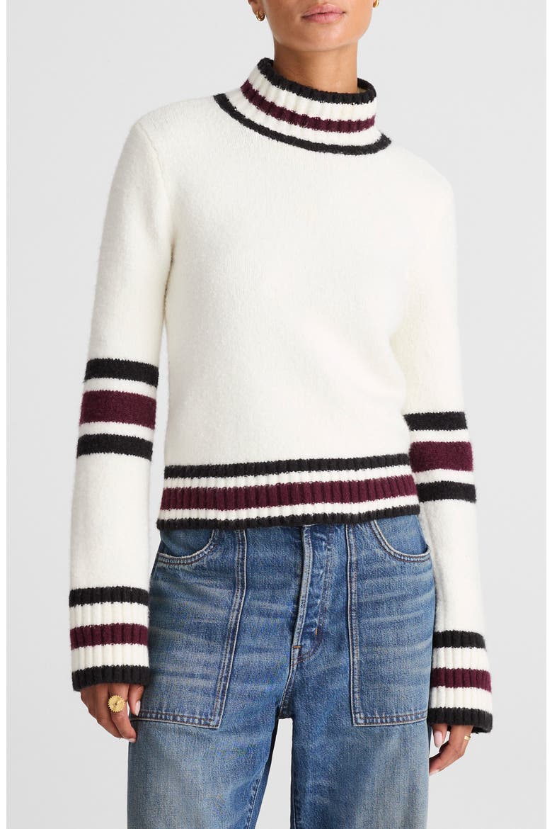 Rib Trim Mock Neck Sweater, Main, color, JET BLACK STRIPE