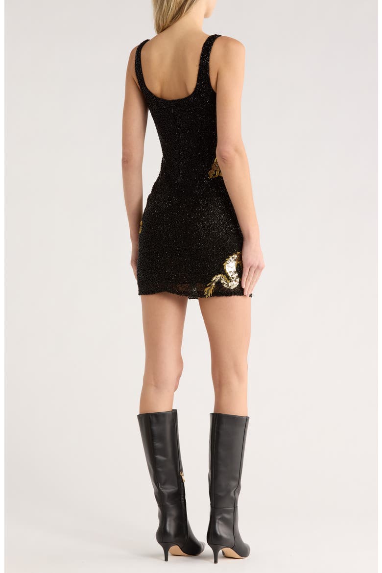 Inori Sequin Embellished & Beaded Dragon Minidress, Alternate, color, BLACK/ GOLD BEADED DRAGON
