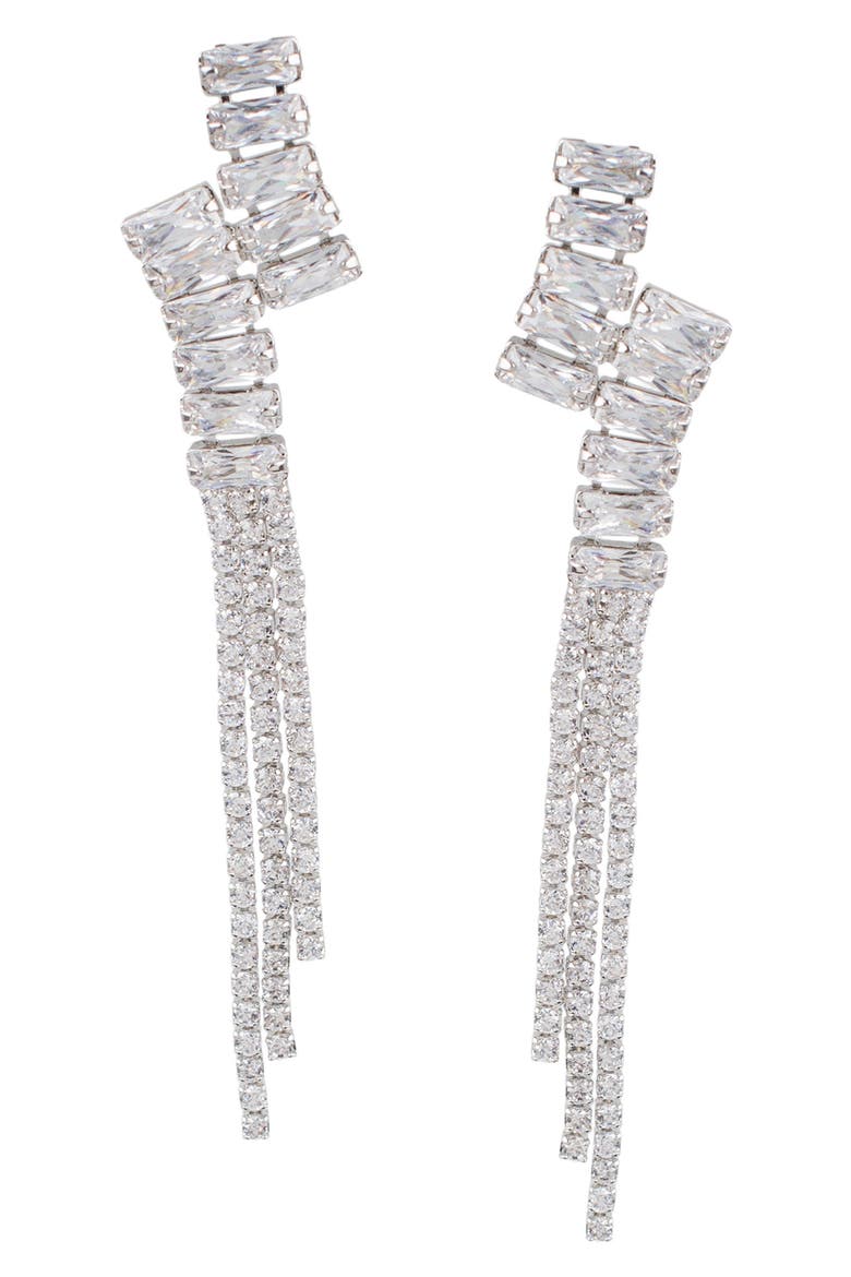 Uneven Cubic Zirconia Drop Earrings, Main, color, CLEAR/SILVER