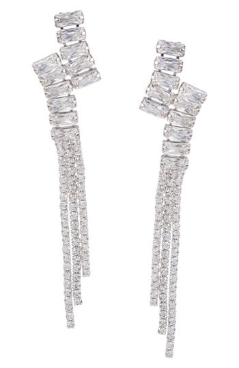 Cz By Kenneth Jay Lane Uneven Cubic Zirconia Drop Earrings In Silver