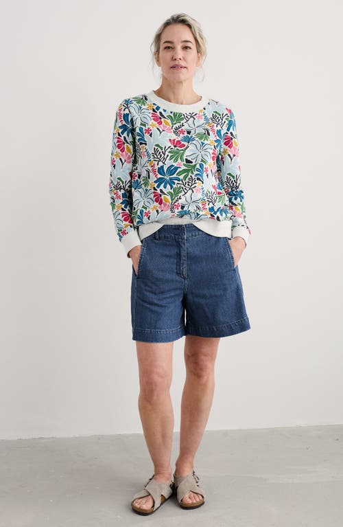 Seasalt Cornwall Bright Wave Floral French Terry Sweatshirt In Seaweed Flower Chalk