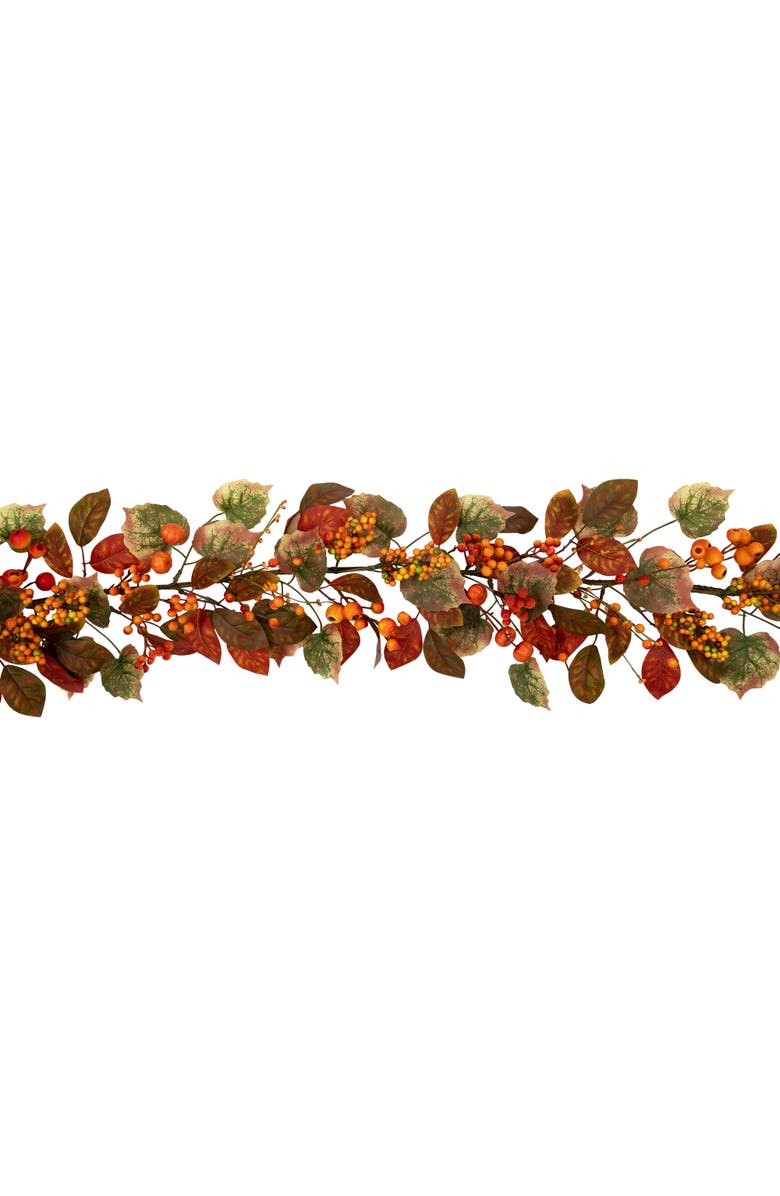 Northlight Mini Gourds, Berries and Autumn Leaves Artificial Fall Harvest Garland - 5' x 10", Alternate, color, Orange