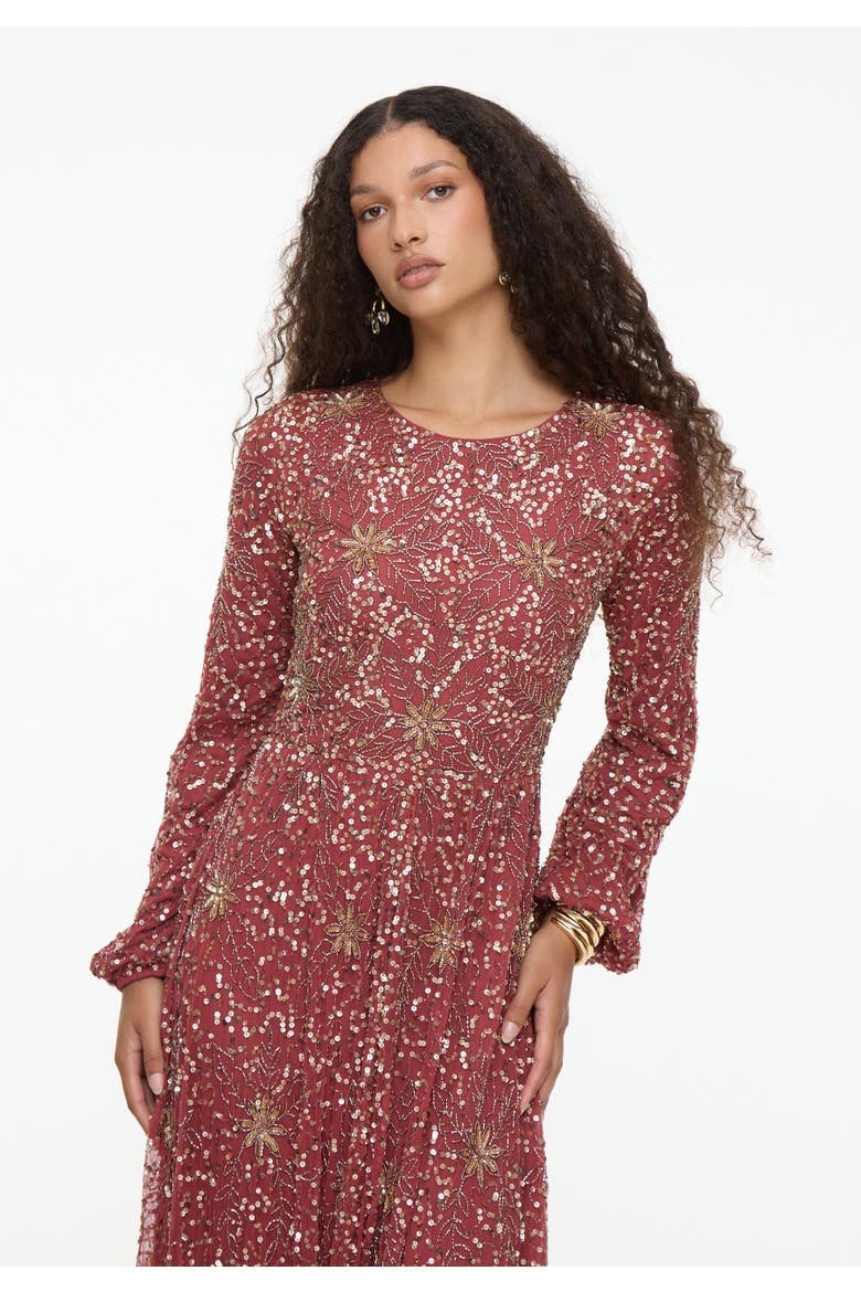 Modest Embellished Sequins A-Line Dress, Alternate, color, RUST