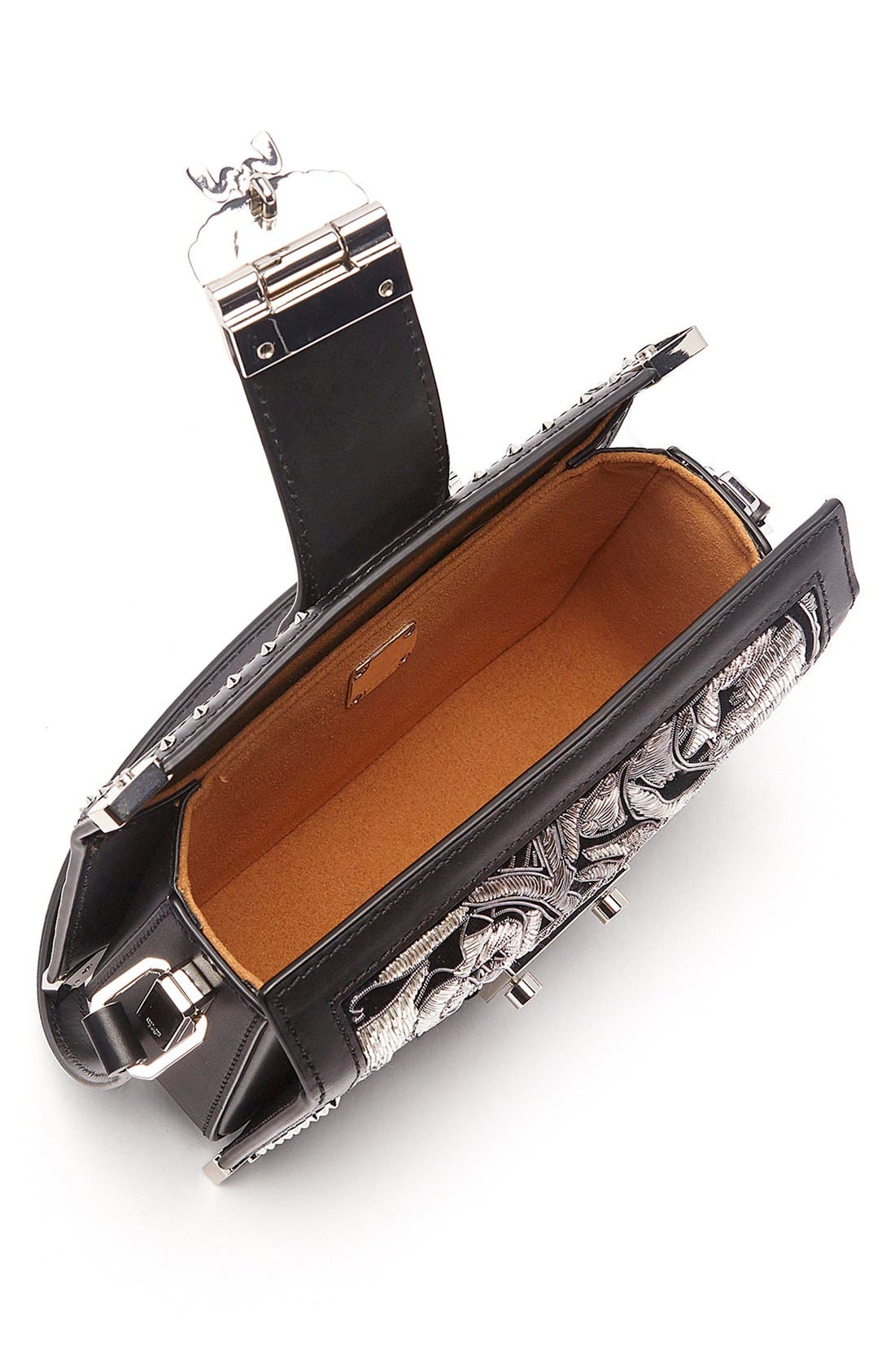 'Mini Mitte - Brocade' Embellished Leather Crossbody Bag, Alternate, color, BLACK