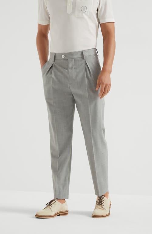 Brunello Cucinelli Wool And Cotton Trousers With Cuffs In Pearl Grey