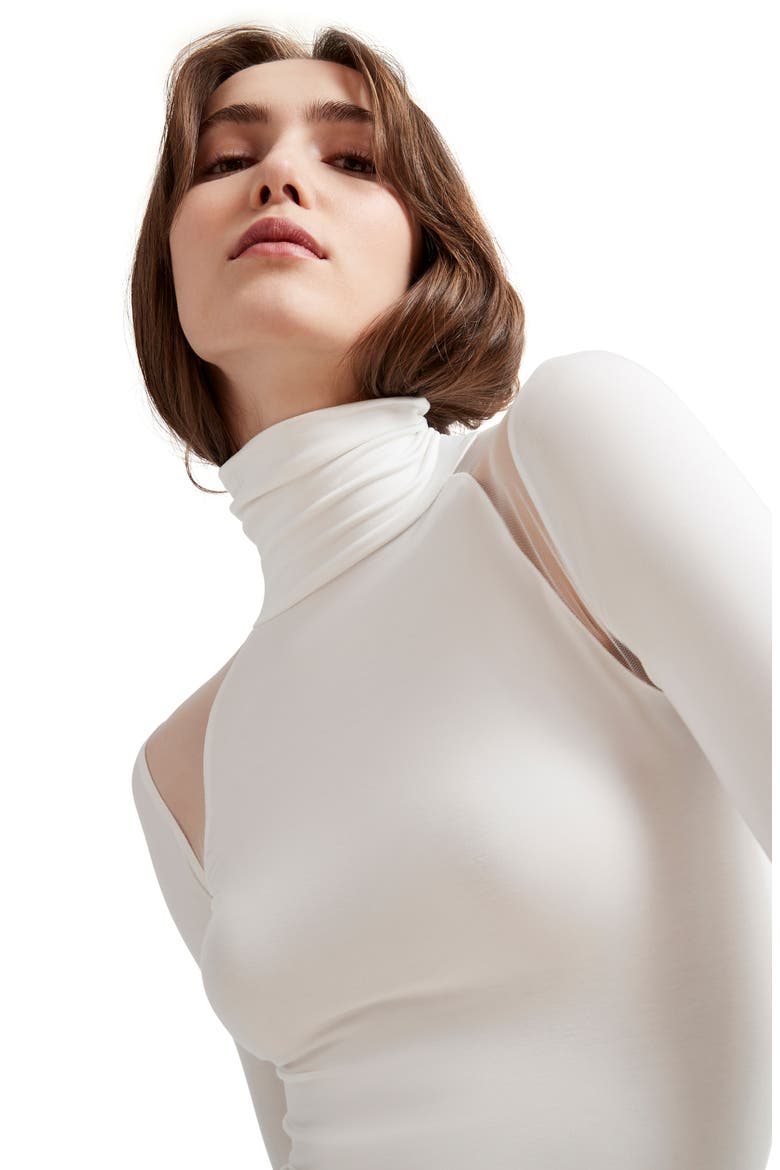 Maria Mesh Inset Turtleneck Top, Alternate, color, OFF WHITE