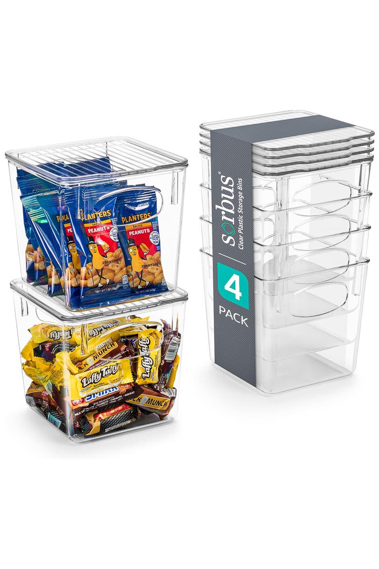 Set of 4 Small Stackable Bins, Alternate, color, CLEAR