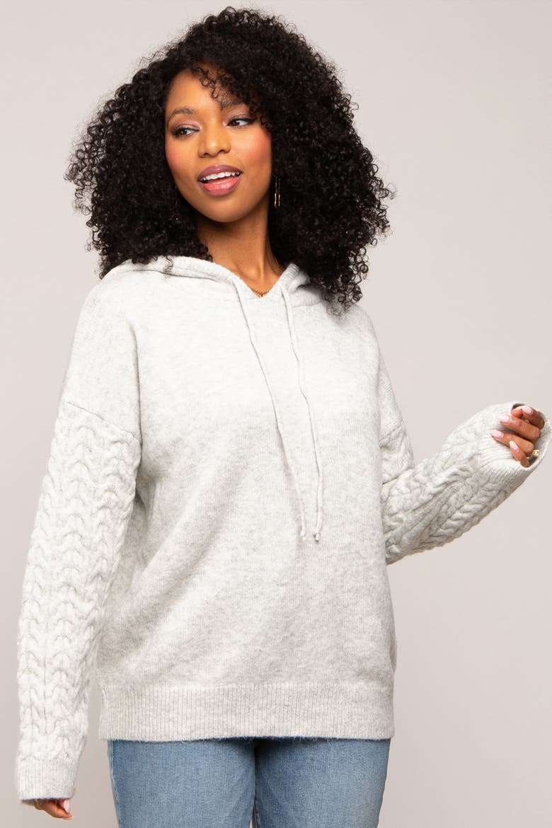 Mixed Knit Hooded Sweater, Alternate, color, Grey