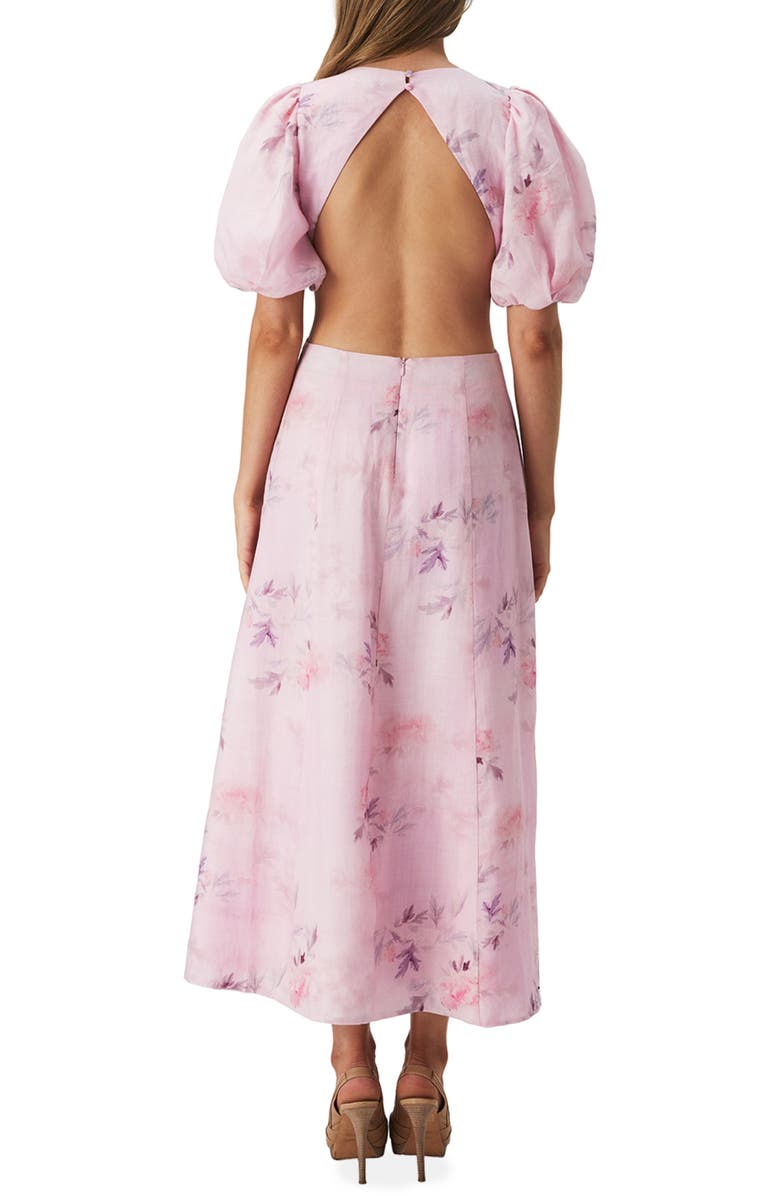 Bardot Malina Floral Cutout Puff Sleeve Midi Dress, Alternate, color, 