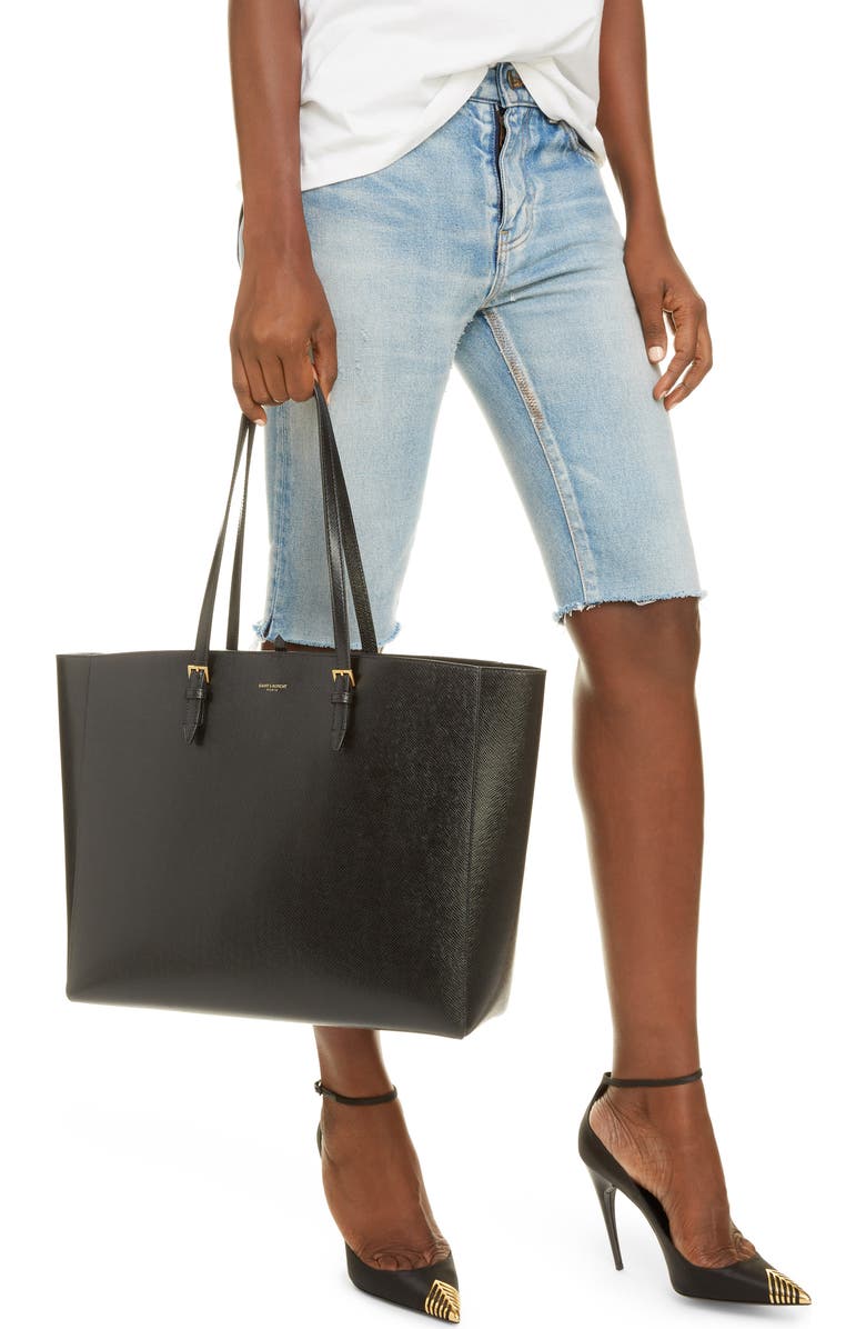 Saint Laurent Medium East/West Leather Shopping Tote, Alternate, color,