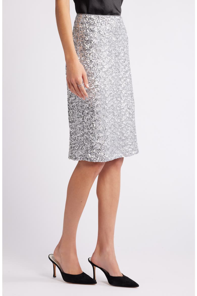 Sequin Pencil Skirt, Alternate, color, SILVER