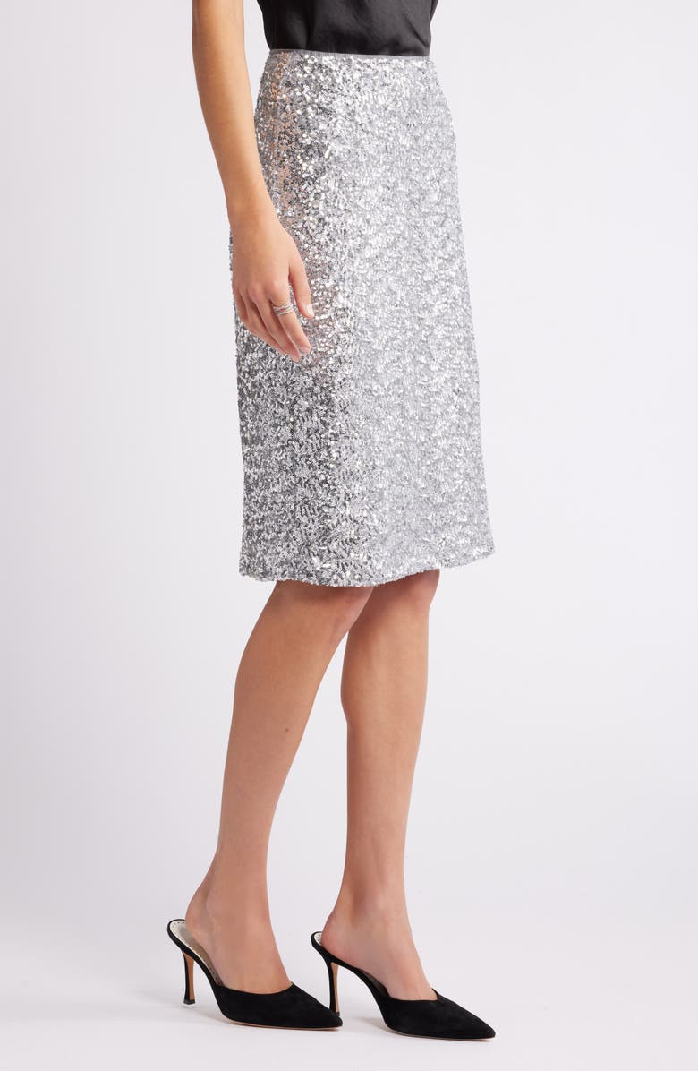Open Edit Sequin Pencil Skirt, Alternate, color, Silver
