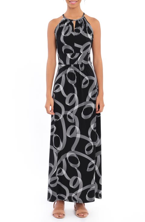 Swirly Scroll Printed Jersey Dress