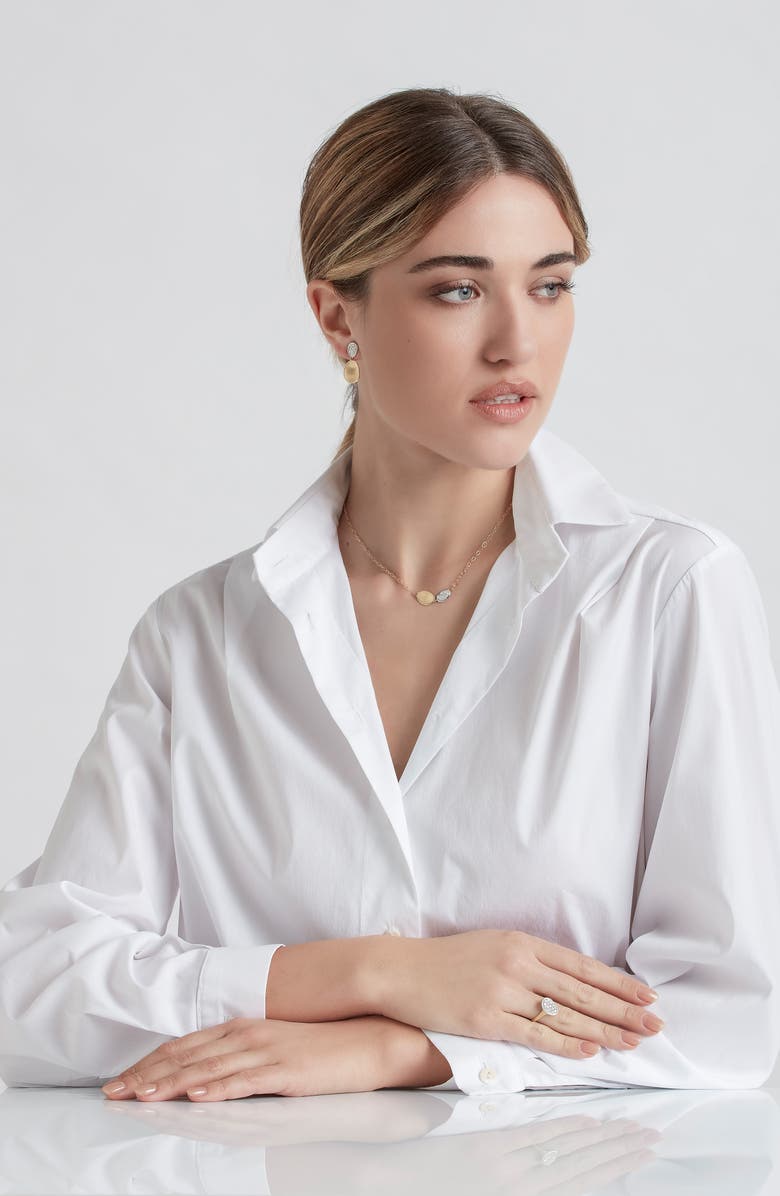 Marco Bicego Lunaria 18K Yellow Gold & Diamond Petite Double Leaf Necklace, Alternate, color, Yellow/ White Gold