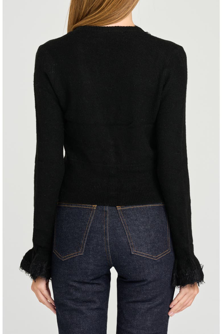 x Rose Lola Carolyn Lace Trim Cardigan, Alternate, color, BLACK