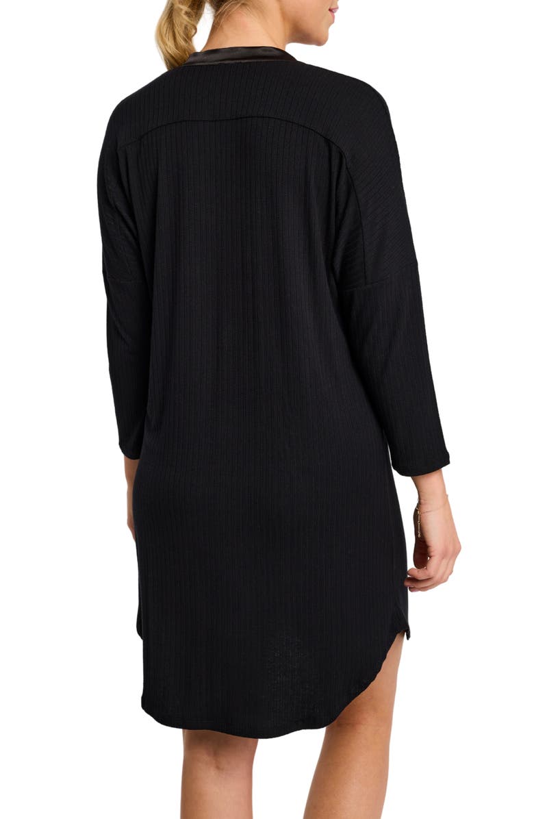 Fleur't Dolman Three Quarter Sleeve Nightshirt, Alternate, color, Black Pointelle