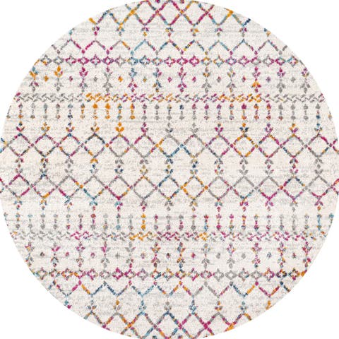 Moroccan HYPE Boho Vintage Diamond Round Area Rug