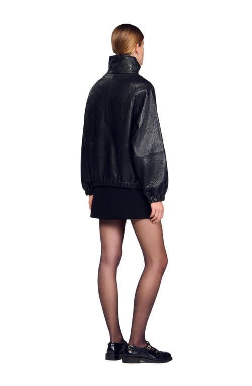 Sandro Oversized Leather Jacket In Blue