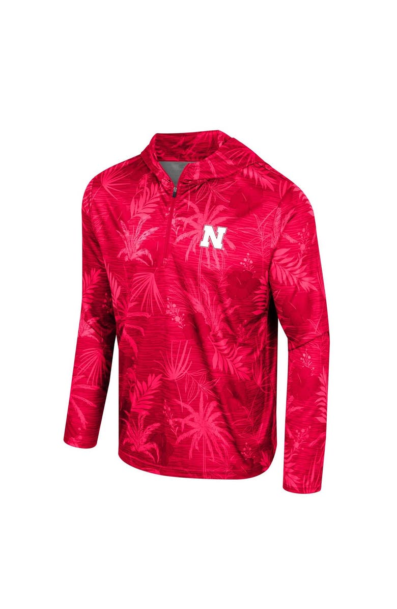 COLOSSEUM Men's Colosseum Scarlet Nebraska Huskers Palms Printed Lightweight Quarter-Zip Hooded Top, Alternate, color, 