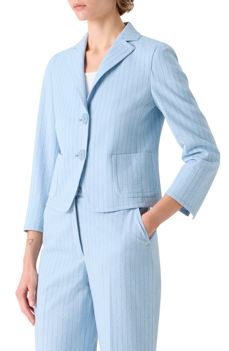 Akris punto Stripe Cotton Stretch Seersucker Jacket, Alternate, color, Sky-Dark Blue