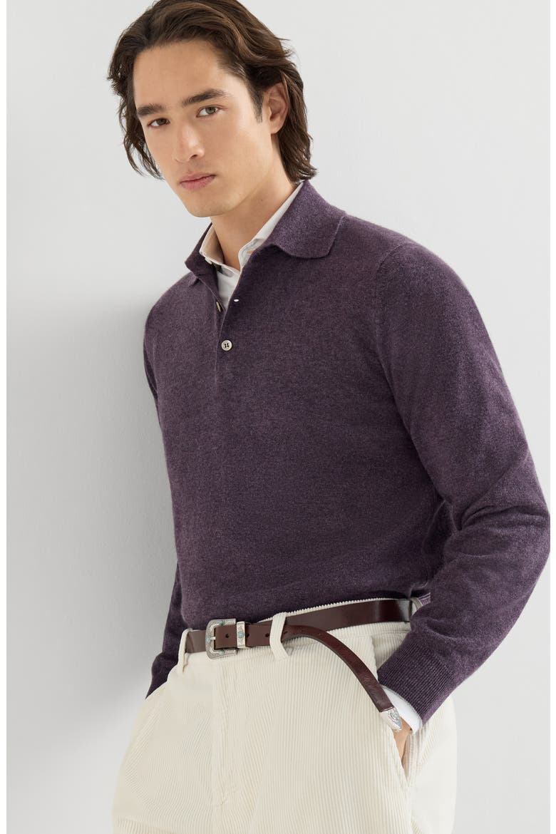 Cashmere knit polo shirt, Alternate, color, Blueberry
