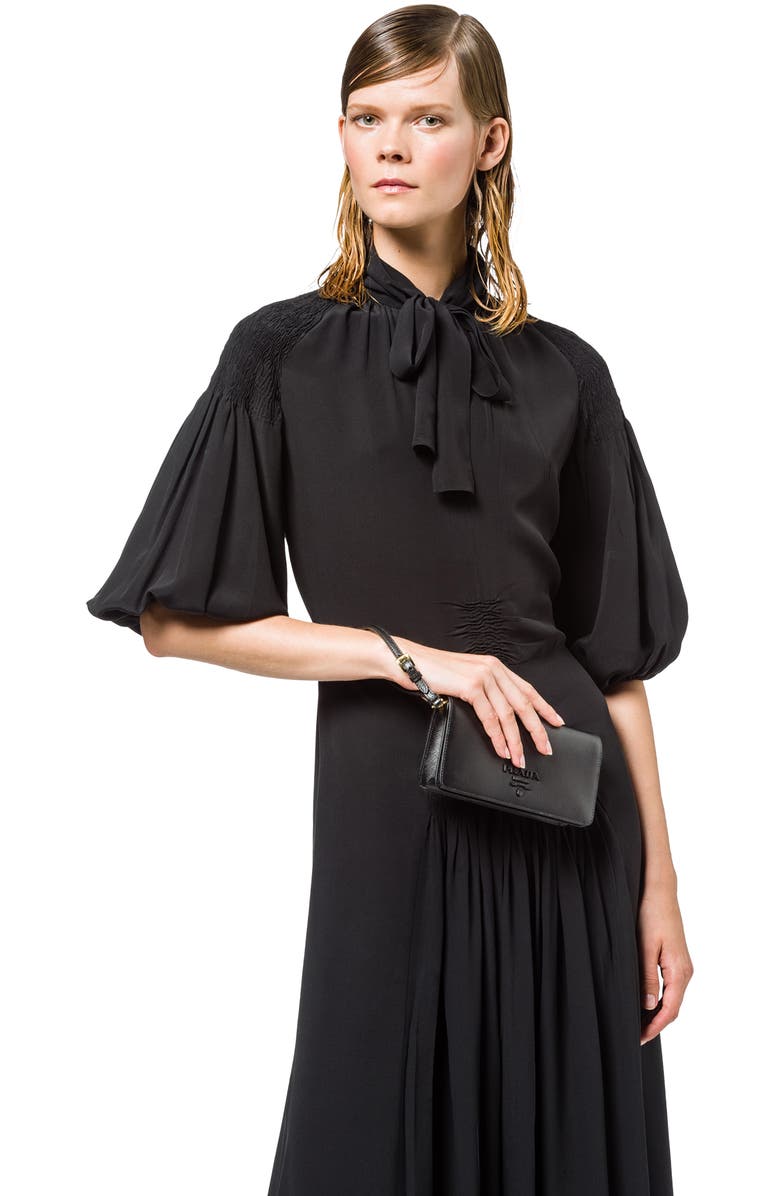 Prada Mini Monochrome Leather Wallet on a Chain, Alternate, color, 