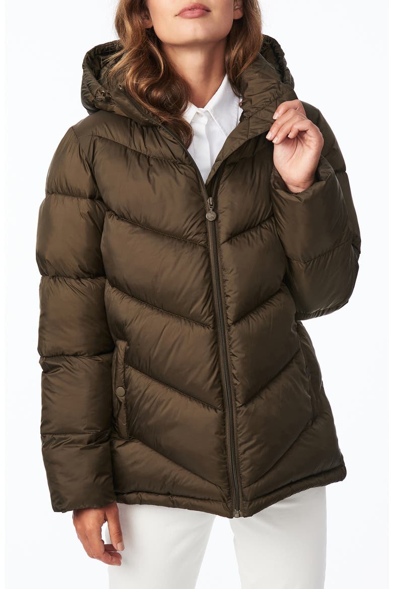 Chevron Quilted Water Resistant Puffer Coat, Main, color, DRIED BASIL