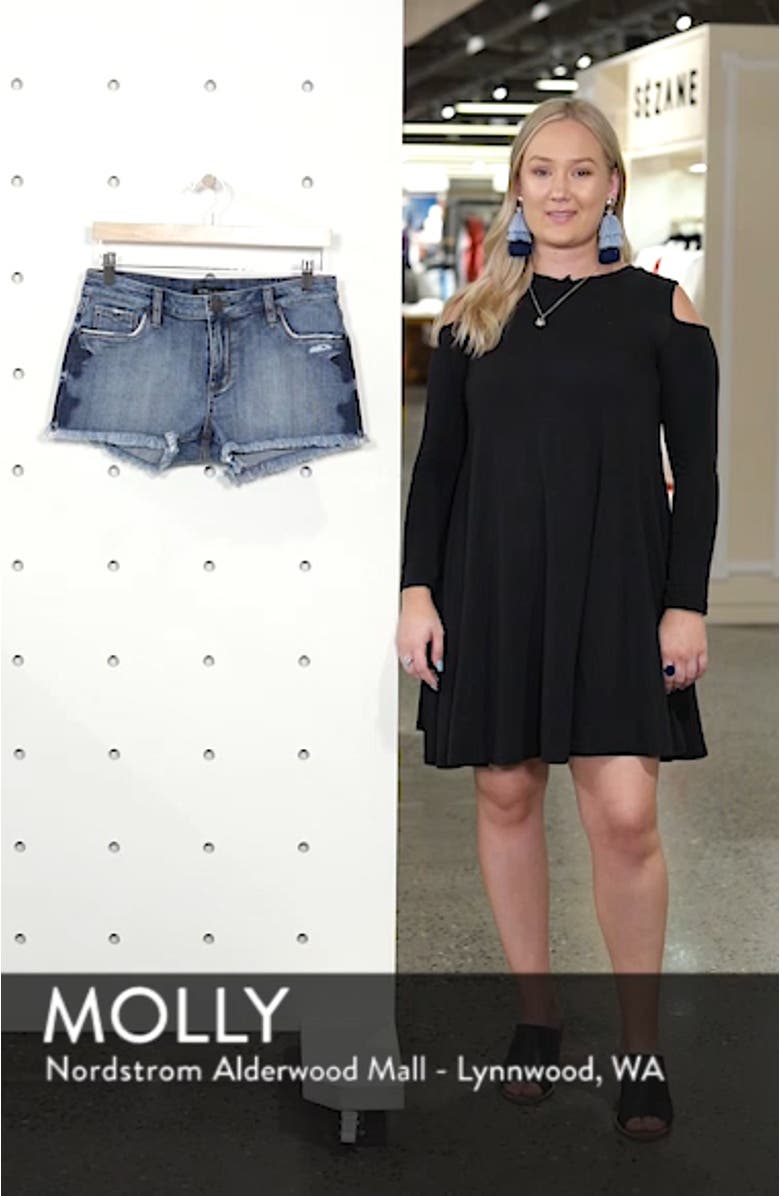 Fray Hem Star Print Denim Shorts, sales video thumbnail