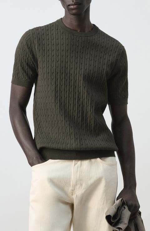 Cable Stitch Short Sleeve Cotton Sweater