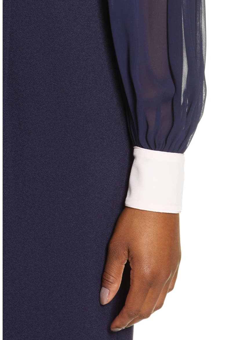 Long Sleeve Crepe & Georgette Jumpsuit, Alternate, color, NAVY