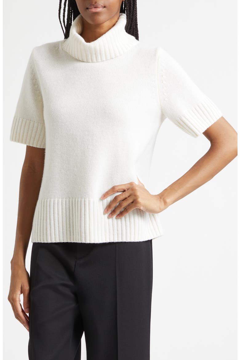 Elena Short Sleeve Cashmere Turtleneck Sweater, Alternate, color, CREAM