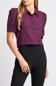 Halogen® Puff Sleeve Button-Up Top