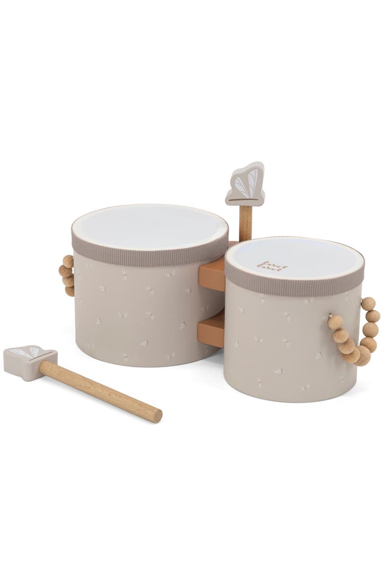 Label Label Wooden Bongos, 2 Dragonfly Drum Sticks, Carry Handles, Ages 2+, Alternate, color, Multicolored